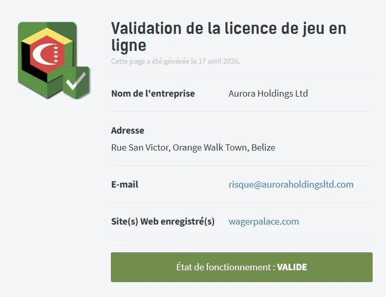 WagerPalace Casino locencia